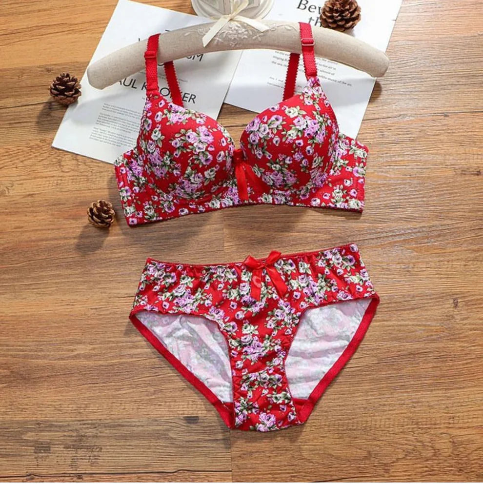 Floral Padded Push up 2 piece Bra Panty Set