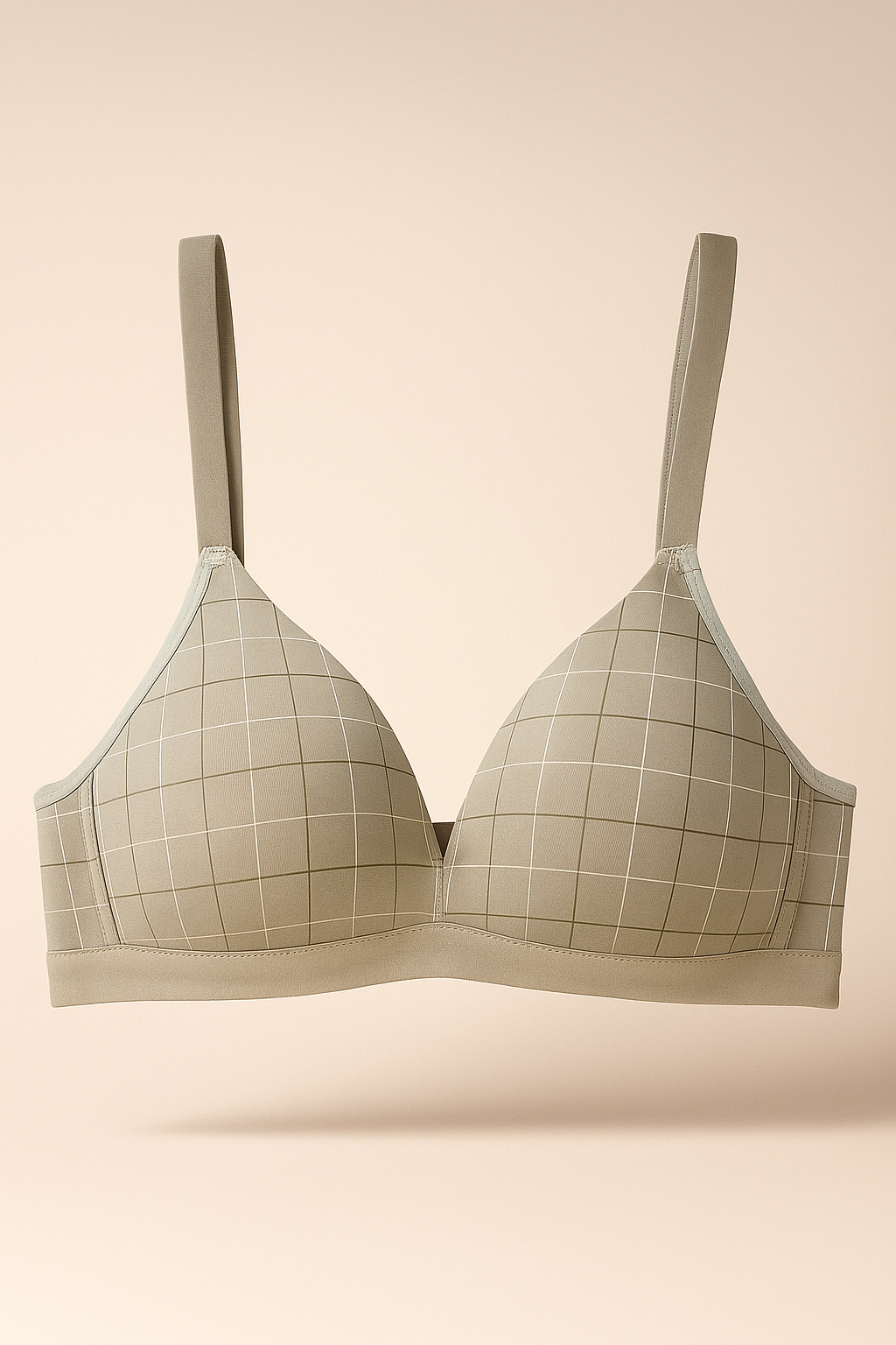 Wireless Checkered Soft Padded Deep Cleavage Bra