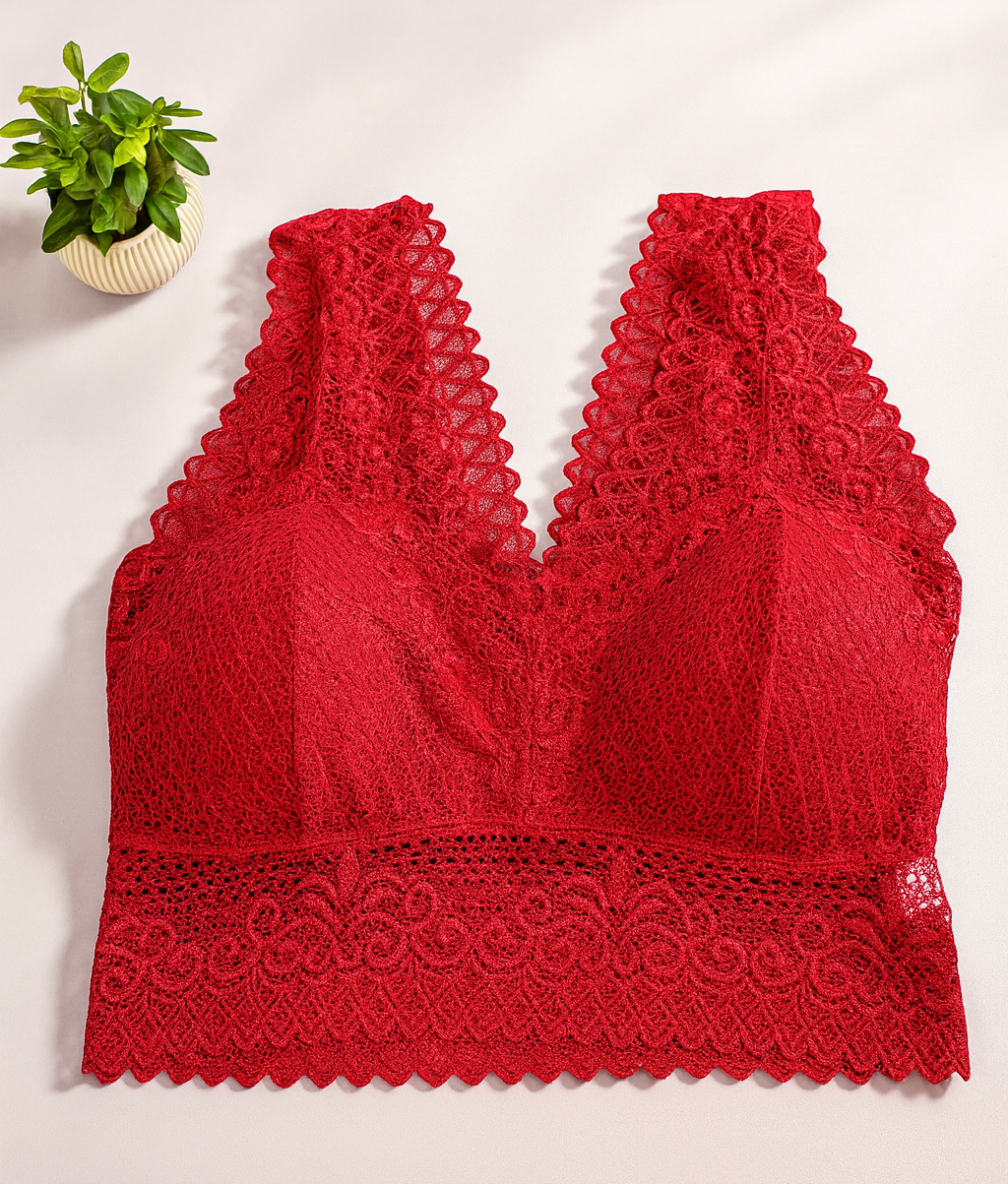 V-Neck Laced Removeable Padded Bralette