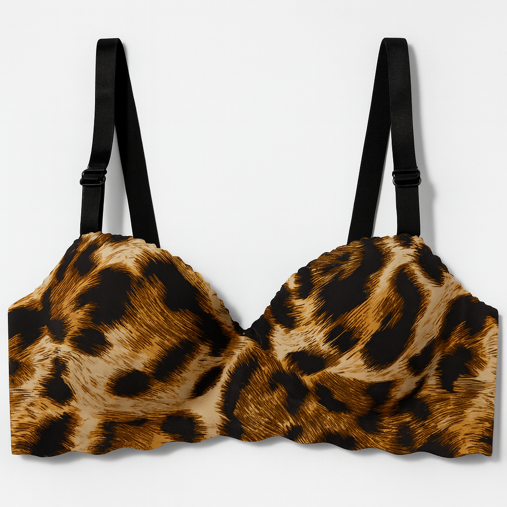 Cheetah Print Handshaped Double Padded Push up Half Cup Bra