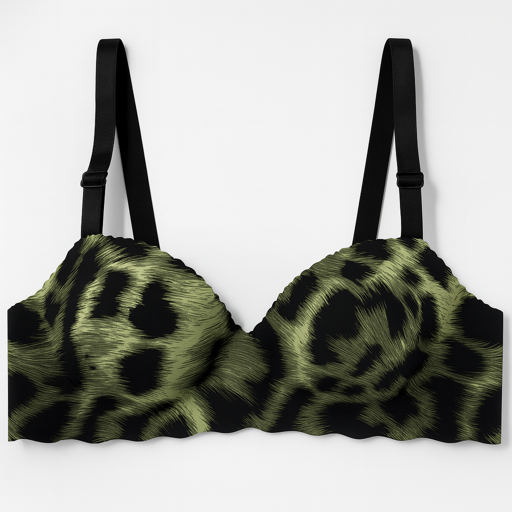 Cheetah Print Handshaped Double Padded Push up Half Cup Bra