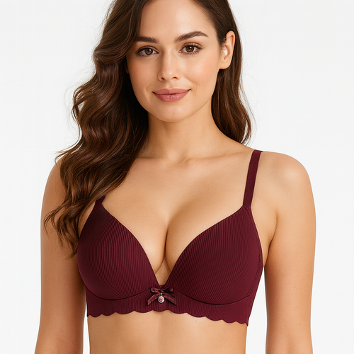 Bow Pendant Elegant Soft & Smooth Line Textured Padded Bra