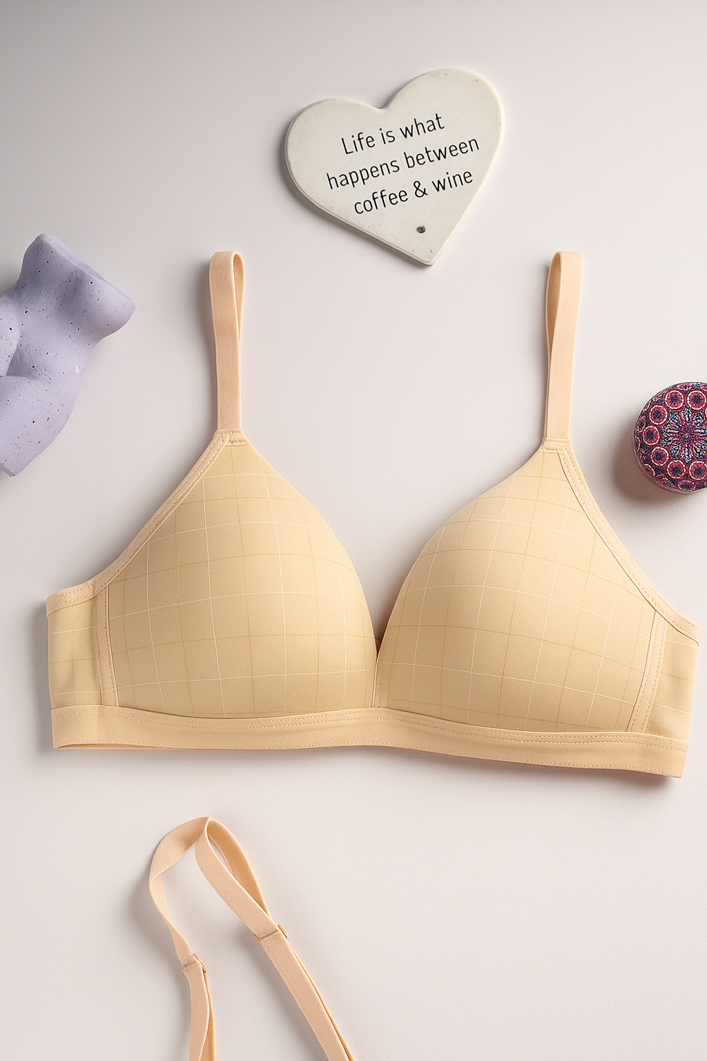 Wireless Checkered Soft Padded Deep Cleavage Bra