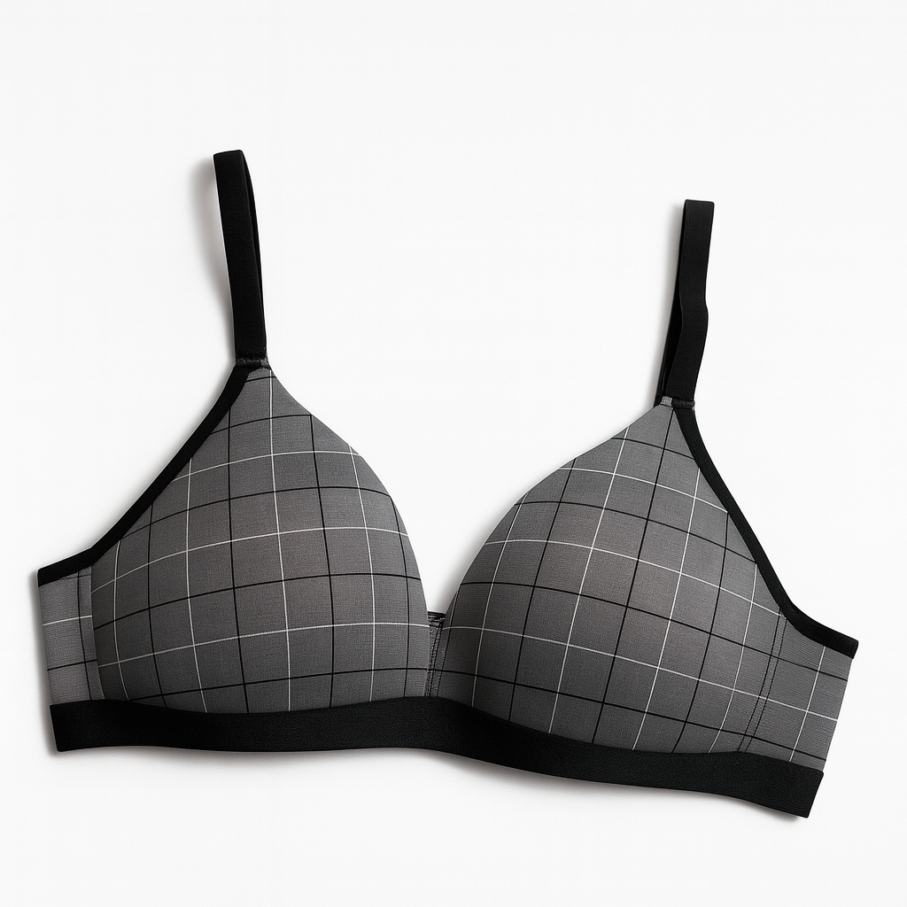 Wireless Checkered Soft Padded Deep Cleavage Bra