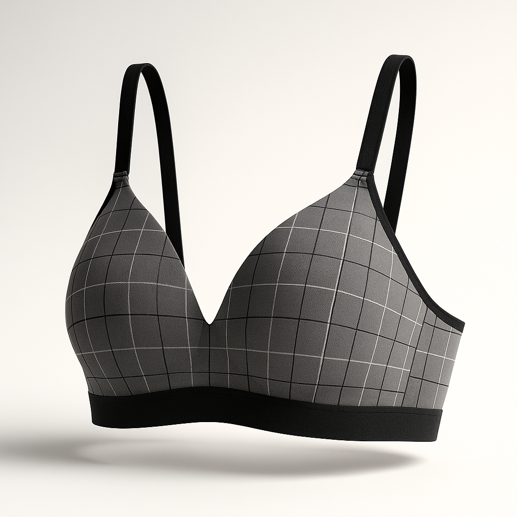 Wireless Checkered Soft Padded Deep Cleavage Bra