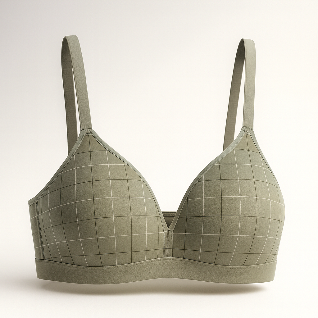 Wireless Checkered Soft Padded Deep Cleavage Bra