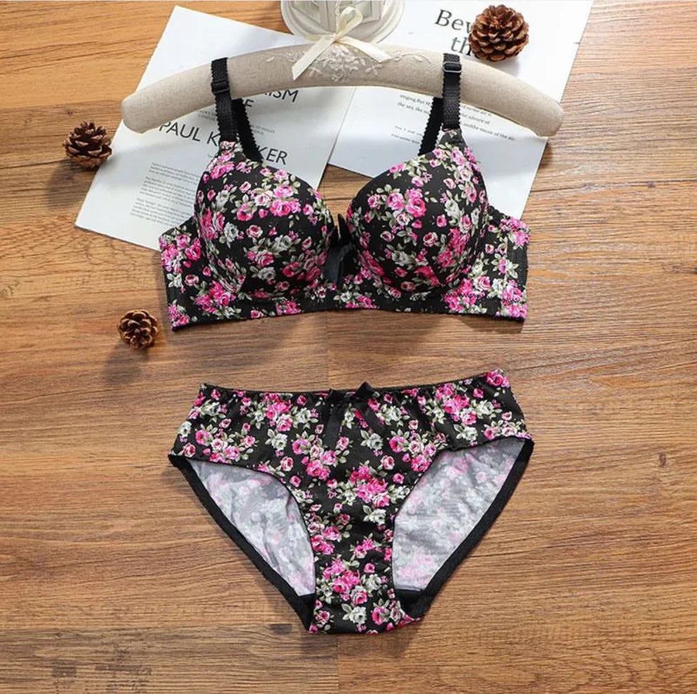 Floral Padded Push up 2 piece Bra Panty Set