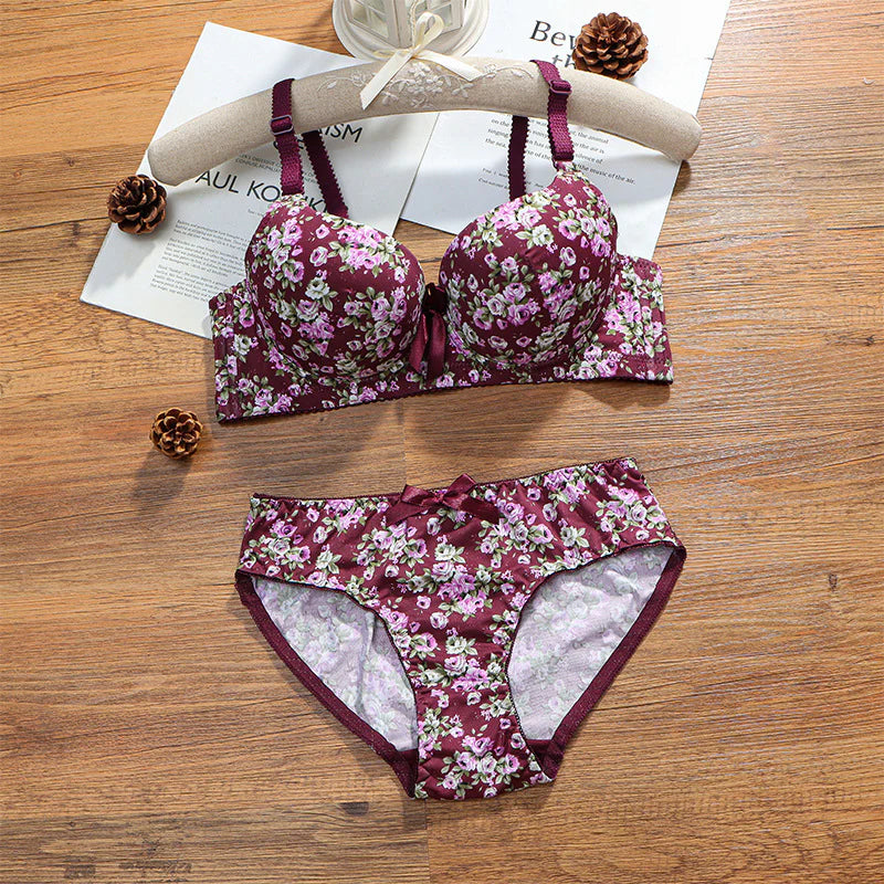 Floral Padded Push up 2 piece Bra Panty Set