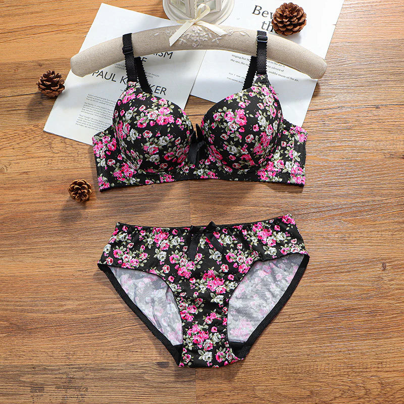 Floral Padded Push up 2 piece Bra Panty Set