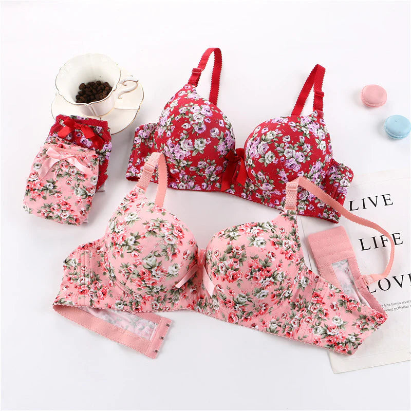 Floral Padded Push up 2 piece Bra Panty Set
